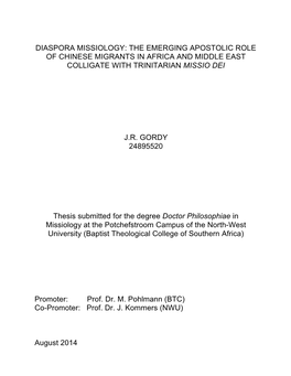 Diaspora Missiology: the Emerging Apostolic Role of Chinese Migrants in Africa and Middle East Colligate with Trinitarian Missio Dei