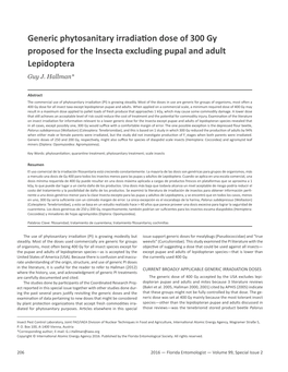 Generic Phytosanitary Irradiation Dose of 300 Gy Proposed for the Insecta Excluding Pupal and Adult Lepidoptera Guy J