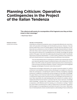 Operative Contingencies in the Project of the Italian Tendenza