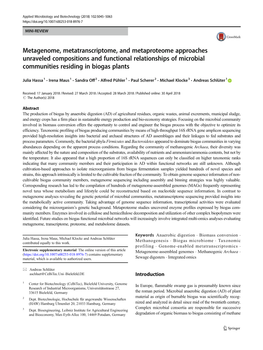 Metagenome, Metatranscriptome, and Metaproteome Approaches Unraveled Compositions and Functional Relationships of Microbial Communities Residing in Biogas Plants