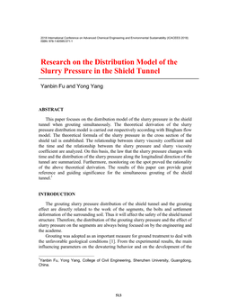 Research on the Distribution Model of the Slurry Pressure in the Shield