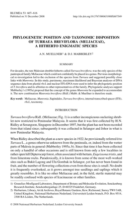 Phylogenetic Position and Taxonomic Disposition of Turraea Breviflora (Meliaceae), a Hitherto Enigmatic Species