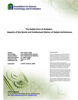 The Seljuk Face of Anatolia: Aspects of the Social and Intellectual History of Seljuk Architecture