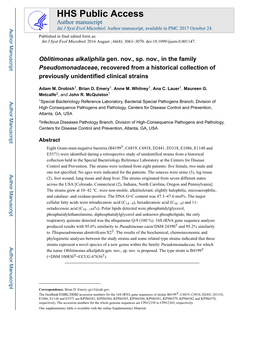 Oblitimonas Alkaliphila Gen. Nov., Sp. Nov., in the Family Pseudomonadaceae, Recovered from a Historical Collection of Previously Unidentified Clinical Strains