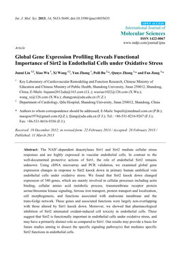 Global Gene Expression Profiling Reveals Functional Importance of Sirt2 in Endothelial Cells Under Oxidative Stress