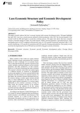 Laos Economic Structure and Economic Development Policy Somsanith Sythongbay1,*