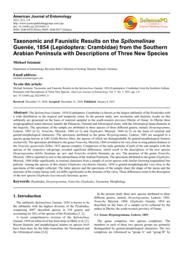 Taxonomic and Faunistic Results on the Spilomelinae Guenée, 1854 (Lepidoptera: Crambidae) from the Southern Arabian Peninsula with Descriptions of Three New Species