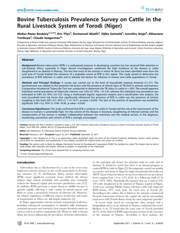 Bovine Tuberculosis Prevalence Survey on Cattle in the Rural Livestock System of Torodi (Niger)