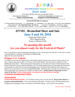 S.F.V.B.S. San Fernando Valley Bromeliad Society June 2018 P.O