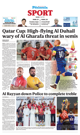 Qatar Cup: High-Flying Al Duhail Wary of Al Gharafa Threat in Semis FAWAD HUSSAIN the PENINSULA