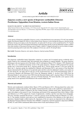 Epigonus Exodon, a New Species of Deepwater Cardinalfish (Teleostei: Perciformes: Epigonidae) from Réunion, Western Indian Ocean