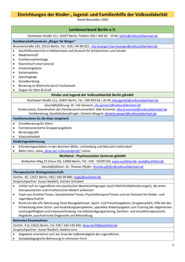 Einrichtungen Der Kinder-, Jugend- Und Familienhilfe Der Volkssolidarität Stand November 2020