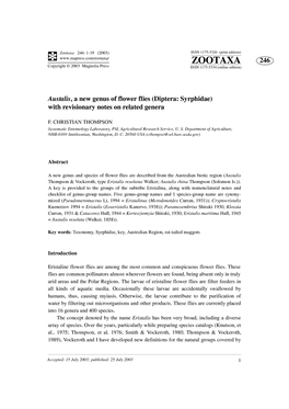 Austalis, a New Genus of Flower Flies (Diptera: Syrphidae) with Re Visionary Notes on Related Genera