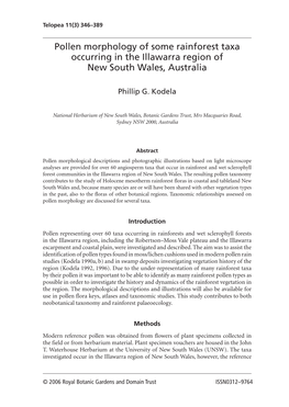 Pollen Morphology of Some Rainforest Taxa Occurring in the Illawarra Region of New South Wales, Australia