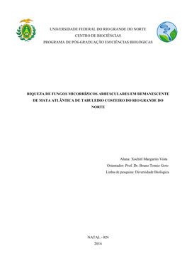 Universidade Federal Do Rio Grande Do Norte Centro De Biociências Programa De Pós-Graduação Em Ciências Biológicas