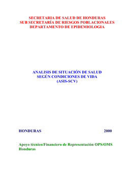 Analisis De Situación De Salud Según Condiciones De Vida (Asis-Scv)