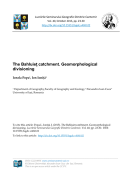 The Bahluieţ Catchment. Geomorphological Divisioning