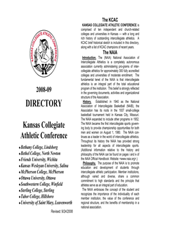 Directory, Along with a List of KCAC Champions of Recent Years