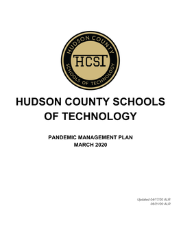 Hudson County Schools of Technology Pandemic Management Plan March 2020 (Last Updated 5/21/20)