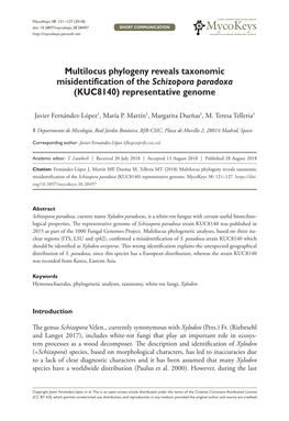 Multilocus Phylogeny Reveals Taxonomic Misidentification of the Schizopora Paradoxa (KUC8140) Representative Genome