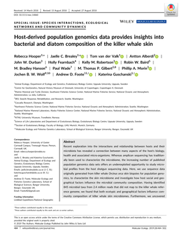 Host‐Derived Population Genomics Data Provides Insights Into Bacterial and Diatom Composition of the Killer Whale Skin