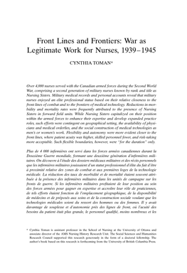 Front Lines and Frontiers: War As Legitimate Work for Nurses, 1939–1945