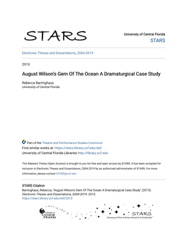 August Wilson's Gem of the Ocean a Dramaturgical Case Study