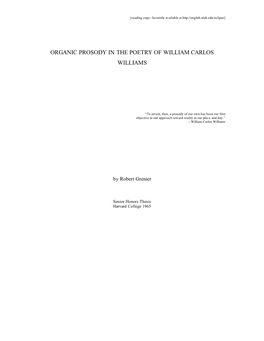 Organic Prosody in the Poetry of William Carlos Williams