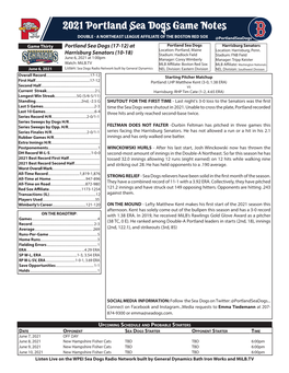 Portland Sea Dogs (17-12) at Harrisburg Senators (10-18)