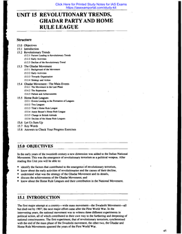 Unit 15 Revolutionary Trends, Ghadar Party and Home Rule League