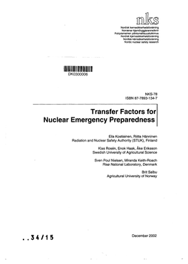 Transfer Factors for Nuclear Emergency Preparedness