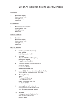 List of All India Handicrafts Board Members