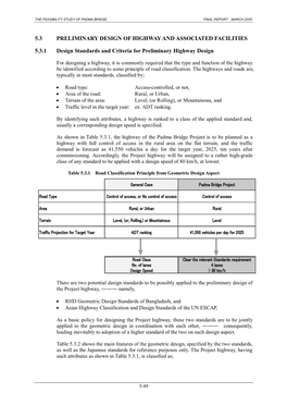 5.3 Preliminary Design of Highway and Associated Facilities