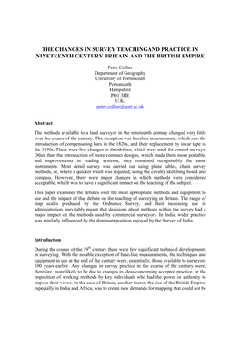 The Changes in Survey Teachingand Practice in Nineteenth Century Britain and the British Empire