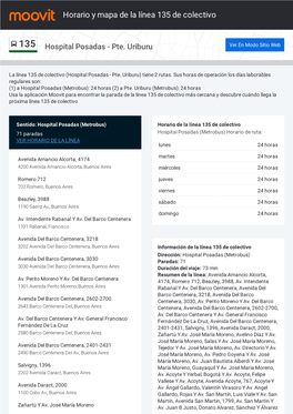 Horario Y Mapa De La Línea 135 De Colectivo