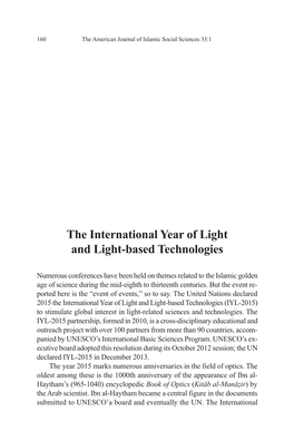 The International Year of Light and Light-Based Technologies