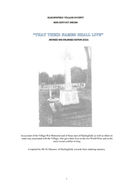 An Account of the Village War Memorial and of Those Men of Haslingfield