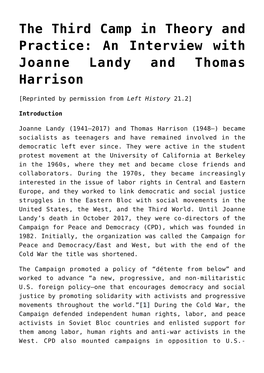 The Third Camp in Theory and Practice: an Interview with Joanne Landy and Thomas Harrison