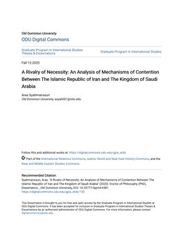 A Rivalry of Necessity: an Analysis of Mechanisms of Contention Between the Islamic Republic of Iran and the Kingdom of Saudi Arabia