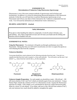EXPERIMENT 2 Fluorescence Spectroscopy.Xps