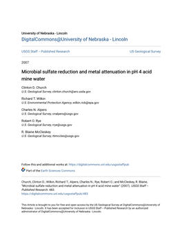 Microbial Sulfate Reduction and Metal Attenuation in Ph 4 Acid Mine Water