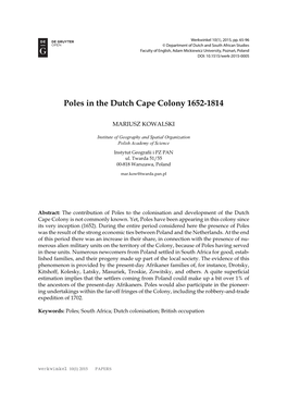 Poles in the Dutch Cape Colony 1652-1814