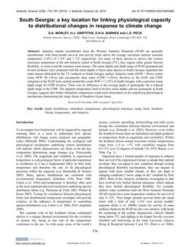 South Georgia: a Key Location for Linking Physiological Capacity to Distributional Changes in Response to Climate Change S.A