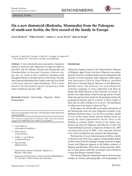 (Rodentia, Mammalia) from the Paleogene of South-East Serbia, the First Record of the Family in Europe