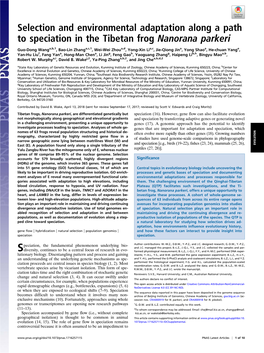 Selection and Environmental Adaptation Along a Path to Speciation in the Tibetan Frog Nanorana Parkeri