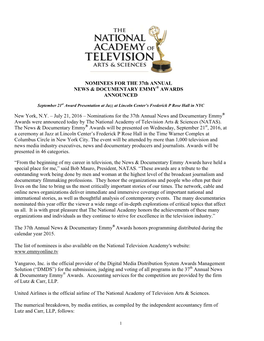 NOMINEES for the 37Th ANNUAL NEWS & DOCUMENTARY EMMY