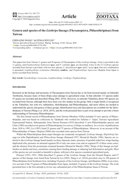 Genera and Species of the Liothrips Lineage (Thysanoptera, Phlaeothripinae) from Taiwan