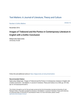 Images of Trebizond and the Pontos in Contemporary Literature in English with a Gothic Conclusion