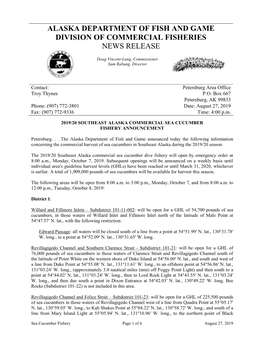 Alaska Department of Fish and Game Division of Commercial Fisheries News Release