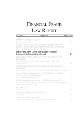 Financial Fraud Law Report Volume 2 Number 3 March 2010